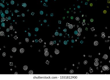 Dark Blue, Green vector background with tasty food. Abstract background with colorful Fast Food illustrations. Template for meal cooking in kitchen.