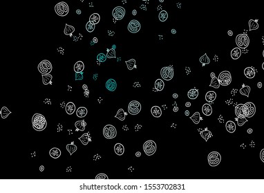 Dark Blue, Green vector background with cuisine gourmet. Abstract background with colorful Fast Food illustrations. Doodle design for your business advert of cafes.