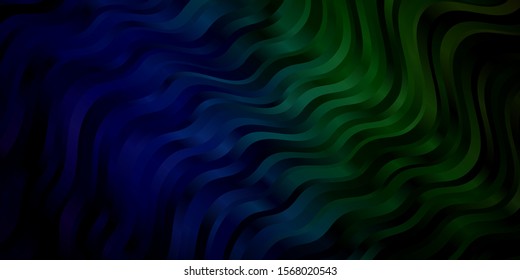 Dark Blue, Green vector background with curved lines. Illustration in halftone style with gradient curves. Template for your UI design.