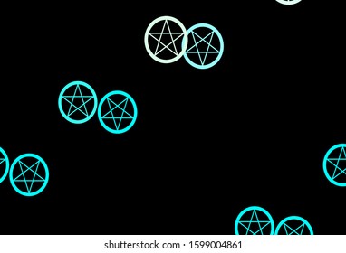 Dark Blue, Green vector background with occult symbols. Colorful mystic symbols with a gradient in ancient style. Simple design for occult depiction.