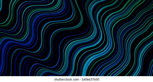 Dark Blue, Green vector background with lines. Bright illustration with gradient circular arcs. Pattern for websites, landing pages.