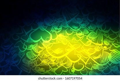Dark Blue, Green vector background with hearts. Decorative shining illustration with hearts on abstract template. Template for Valentine's greeting postcards.