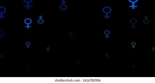 Dark Blue, Green vector background with woman symbols. Colorful illustration with gradient feminism shapes. Best design to show the power of women.