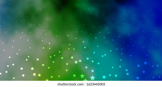 Dark Blue, Green vector background with colorful stars. Shining colorful illustration with small and big stars. Pattern for wrapping gifts.