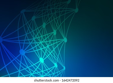 Dark Blue, Green vector background with forms of artificial intelligence. Abstract illustration with links and dots of AI. Pattern for science, futuristic designs.