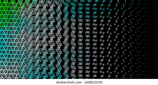 Dark Blue, Green vector background with occult symbols. Retro design in abstract style with witchcraft forms. Design for magic, spiritual events.
