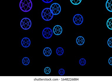 Dark Blue, Green vector background with occult symbols. Colorful vintage illustration with gradient alchemy shapes. Design for magic, spiritual events.