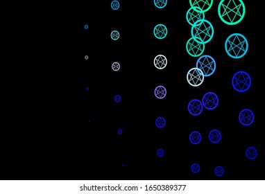 Dark Blue, Green vector background with occult symbols. Abstract illustration with gothic gradient shapes. Best design halloween events.