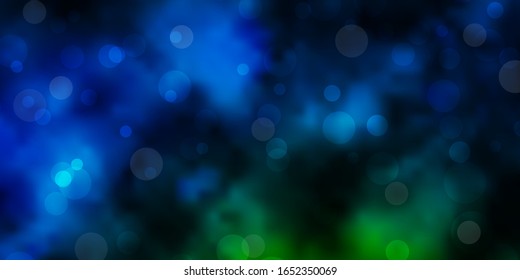 Dark Blue, Green vector background with bubbles. Abstract colorful disks on simple gradient background. Pattern for wallpapers, curtains.