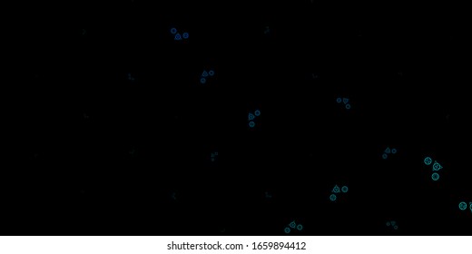 Dark Blue, Green vector background with occult symbols. Colorful vintage illustration with gradient alchemy shapes. Background for esoteric, mystic designs.