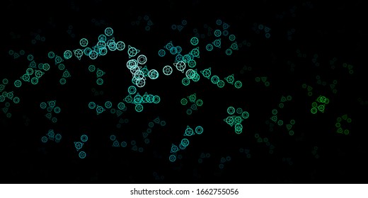 Dark Blue, Green vector background with occult symbols. Colorful mystic symbols with a gradient in ancient style. Simple design for occult depiction.