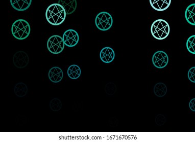 Dark Blue, Green vector background with occult symbols. Retro design in abstract style with witchcraft forms. Background for esoteric, mystic designs.