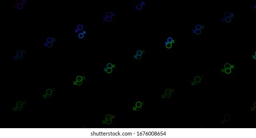 Dark Blue, Green vector background with woman symbols. Abstract illustration with a depiction of women's power. Design for International Women’s Day.