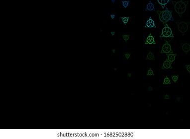 Dark Blue, Green vector background with occult symbols. Illustration with magical signs of spiritual power. Design for magic, spiritual events.