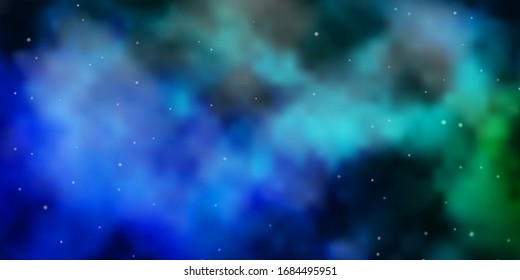 Dark Blue, Green vector background with small and big stars. Decorative illustration with stars on abstract template. Pattern for wrapping gifts.