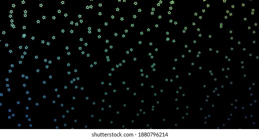 Dark Blue, Green vector background with small and big stars. Colorful illustration with abstract gradient stars. Theme for cell phones.