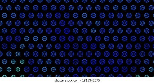 Dark Blue, Green vector background with occult symbols. Abstract illustration with gothic gradient shapes. Background for esoteric, mystic designs.