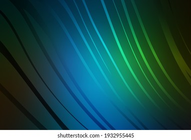 Dark Blue, Green vector background with curved lines. Shining colorful illustration in simple curve style. Pattern for your business design.