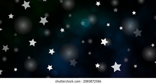 Dark Blue, Green vector background with circles, stars. Colorful illustration with gradient dots, stars. Pattern for design of fabric, wallpapers.