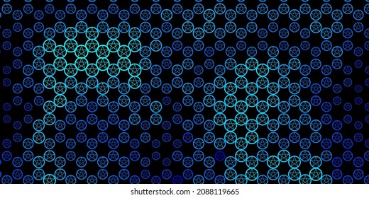 Dark Blue, Green vector background with occult symbols. Colorful vintage illustration with gradient alchemy shapes. Simple design for occult depiction.