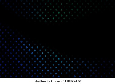 Dark blue, green vector background with cards signs. Colored illustration with hearts, spades, clubs, diamonds. Template for business cards of casinos.