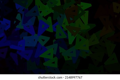 Dark Blue, Green vector background with triangles. Illustration with set of colorful triangles. Modern template for landing page.