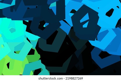 Azul oscuro, fondo vectorial verde con hexágonos. Ilustración con un conjunto de hexágonos coloridos. Diseño para afiches y banners de sitios web.