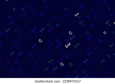 Azul oscuro, fondo vectorial verde con corazones brillantes. Ilustración con formas de corazones gradientes sobre fondo borroso. Patrón del anuncio de San Valentín, folletos.