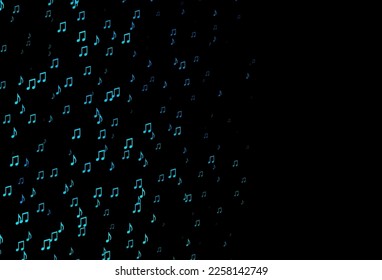 Dark Blue, Green vector background with music symbols. Decorative design in abstract style with music shapes. Modern design for wallpapers.