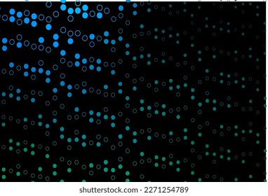 Azul oscuro, fondo vectorial verde con burbujas. Ilustración abstracta brillante con gotas borrosas de lluvia. Plantilla completamente nueva para su libro de marca.