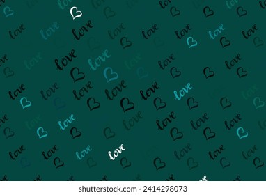 Dark Blue, Green vector background with Shining hearts. Shining illustration with hearts on abstract template. Template for Valentine's greeting postcards.