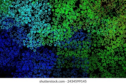 Dark Blue, Green vector background with colored stars. Decorative shining illustration with stars on abstract template. Pattern for astrology websites.