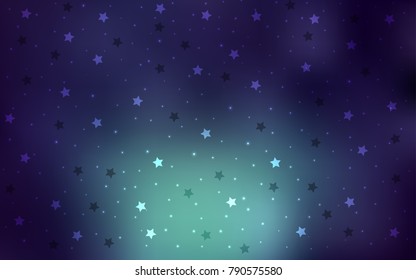 Dark Blue, Green vector background with colored stars. Shining colored illustration with stars. The pattern can be used for new year ad, booklets.