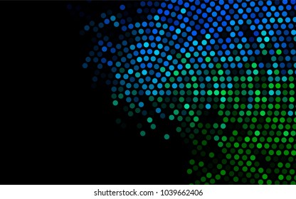 Dark Blue, Green vector banner with circles, spheres. Abstract spots. Background of Art bubbles in halftone style with colored gradient.