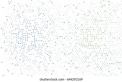 Dark Blue, Green vector banner with circles, spheres. Abstract spots. Background of Art bubbles in halftone style with colored gradient.