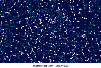 Dark Blue, Green vector banner with circles, spheres. Abstract spots. Background of Art bubbles in halftone style with colored gradient.