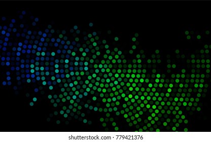 Dark Blue, Green vector banner with circles, spheres. Abstract spots. Background of Art bubbles in halftone style with colored gradient.