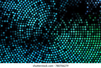 Dark Blue, Green vector banner with circles, spheres. Abstract spots. Background of Art bubbles in halftone style with colored gradient.