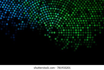 Dark Blue, Green vector banner with circles, spheres. Abstract spots. Background of Art bubbles in halftone style with colored gradient.