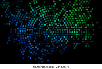 Dark Blue, Green vector banner with circles, spheres. Abstract spots. Background of Art bubbles in halftone style with colored gradient.