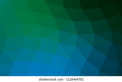 Dark Blue, Green vector blurry hexagon blurry triangle. Triangular geometric sample with gradient.  A new texture for your design.