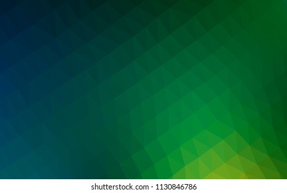 Dark Blue, Green vector blurry hexagon template. Triangular geometric sample with gradient.  The textured pattern can be used for background.