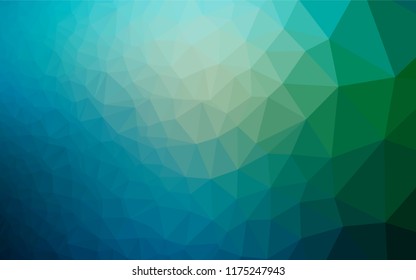 Dark Blue, Green vector blurry hexagon pattern. Triangular geometric sample with gradient.  A new texture for your design.