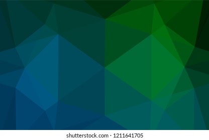 Dark Blue, Green vector blurry hexagon pattern. Triangular geometric sample with gradient.  The template can be used as a background for cell phones.