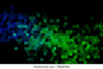 Dark Blue, Green vector blurry hexagon background design. Geometric background in Origami style with gradient. 