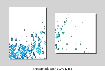 Dark Blue, Green vector brochure for ui, ux design. Glitter abstract design concept with dollar signs. Pattern for beautiful business cards, folders.
