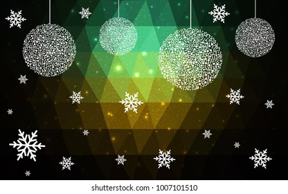 Dark Blue Green vector christmas postcard low polygon background. Illustration consisting of triangles. Abstract triangular polygonal origami or crystal design of New Year celebration.