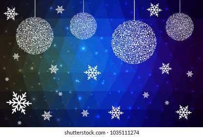 Dark Blue Green vector christmas postcard low polygon background. Illustration consisting of triangles. Abstract triangular polygonal origami or crystal design of New Year celebration.