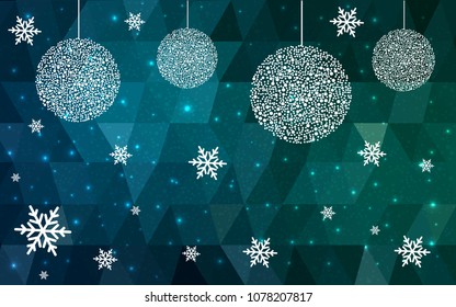 Dark Blue Green vector christmas polygon background. Low poly Illustration consisting of triangles with snowflakes. Texture, seamless background of New Year celebration.