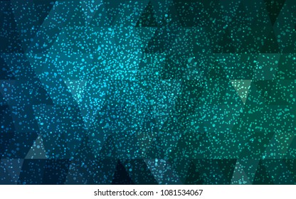 Dark Blue, Green vector christmas polygon background. Low poly Illustration consisting of triangles with snowflakes. Texture background of New Year celebration.